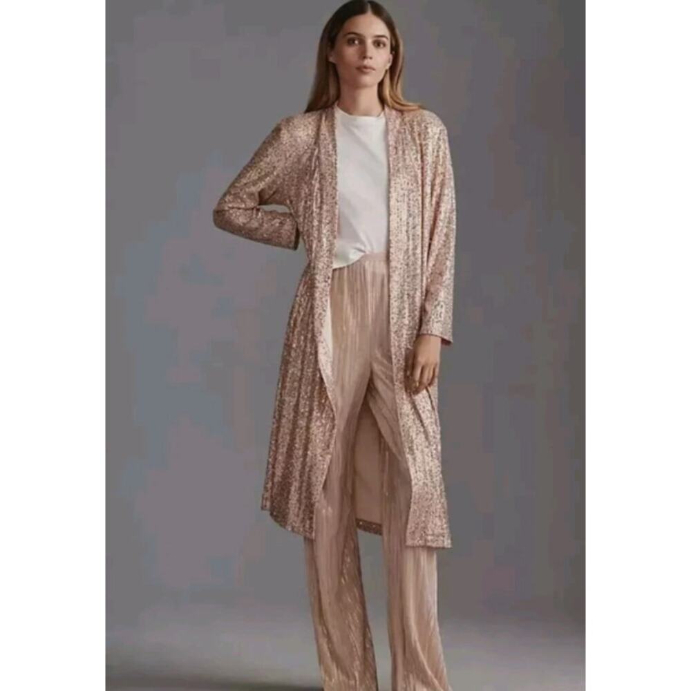 Anthropologie Mare Mare XS Sequin Duster Longline Jacket Cardigan Dress Rose